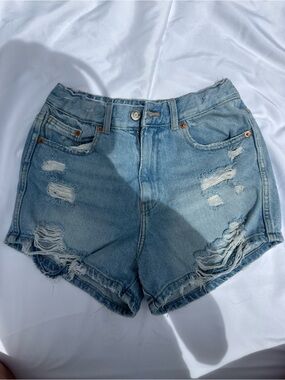 Zara Light Blue Distressed Denim Shorts